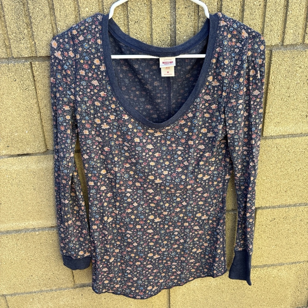 Mossimo Supply Co. Navy Floral Long Sleeve Top
